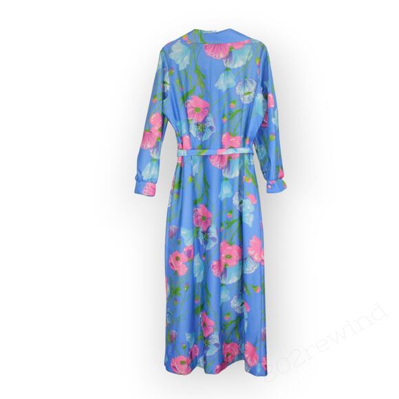 L/XL Vintage Channel1 by BillSims HouseDress DressingGown Poly Floral Aloha 70s - Picture 3 of 11